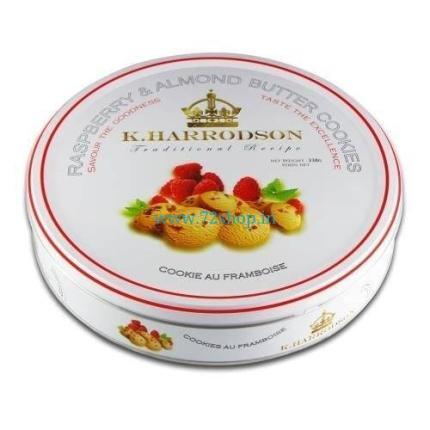 K Harrodson Raspberry & Almond Butter Cookies Tin, 338g